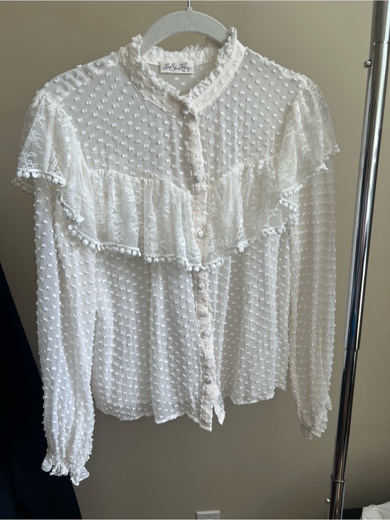 LoveShackFancy Tops - LoveShackFancy White Swiss Dot Ruffle Lace Blouse